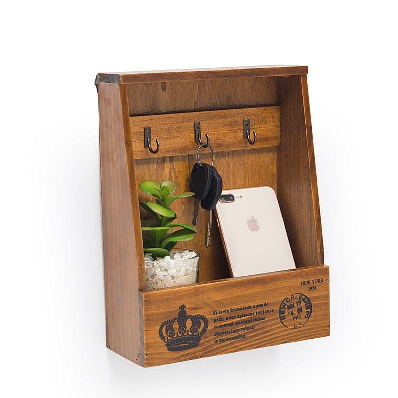 Boîte à clés en bois avec tête de mort et nature, modules d'art